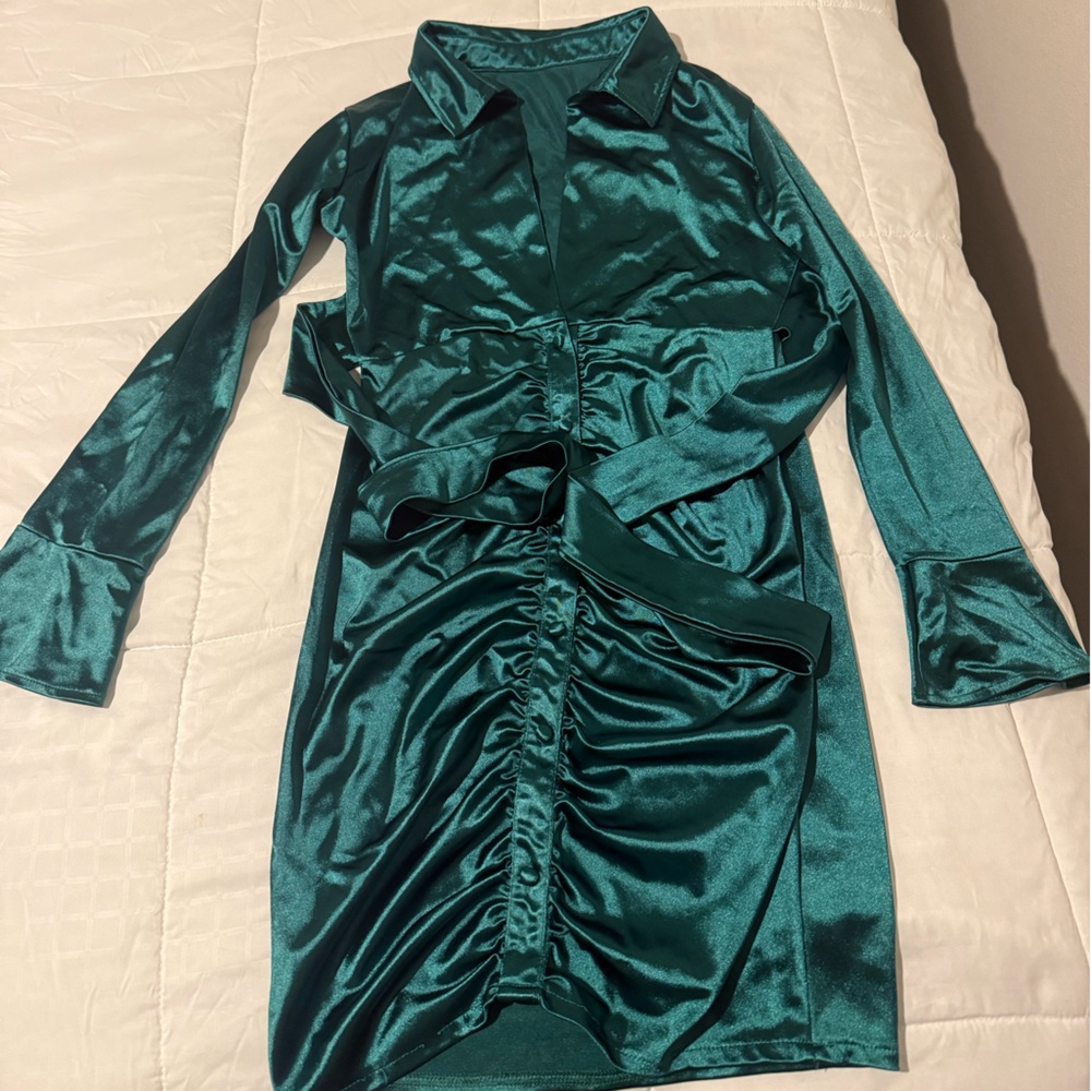 Elegant Teal Satin Dress